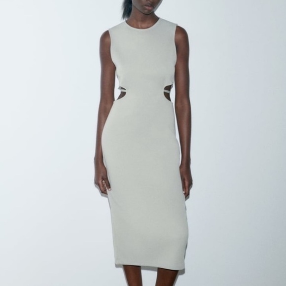 Zara Dresses & Skirts - Zara Gray Cut-Out Midi Dress
